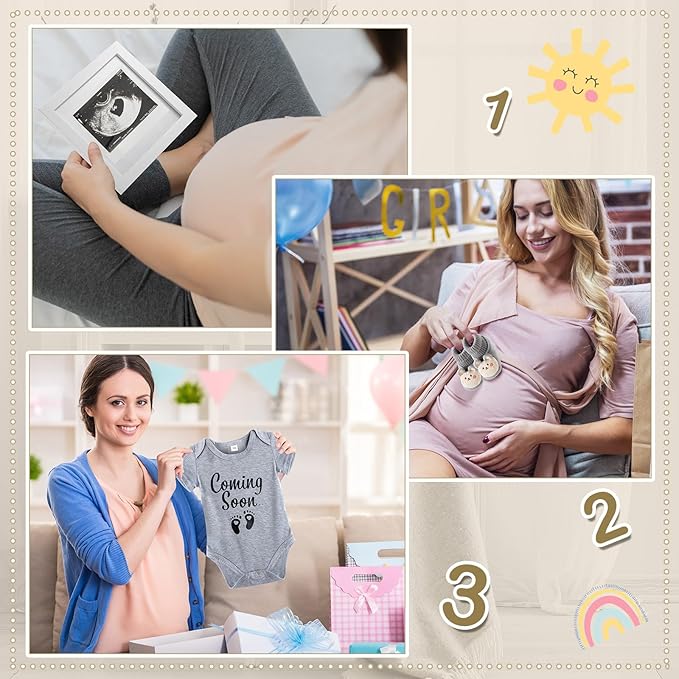 Canlierr 9 Pcs Pregnancy Announcement Set Pregnancy Reveal Ideas Felt Letter Board Baby Bodysuit Booties Photo Frame Bear Plush Wood Blocks for Coming Soon Baby Announcement(Gray)