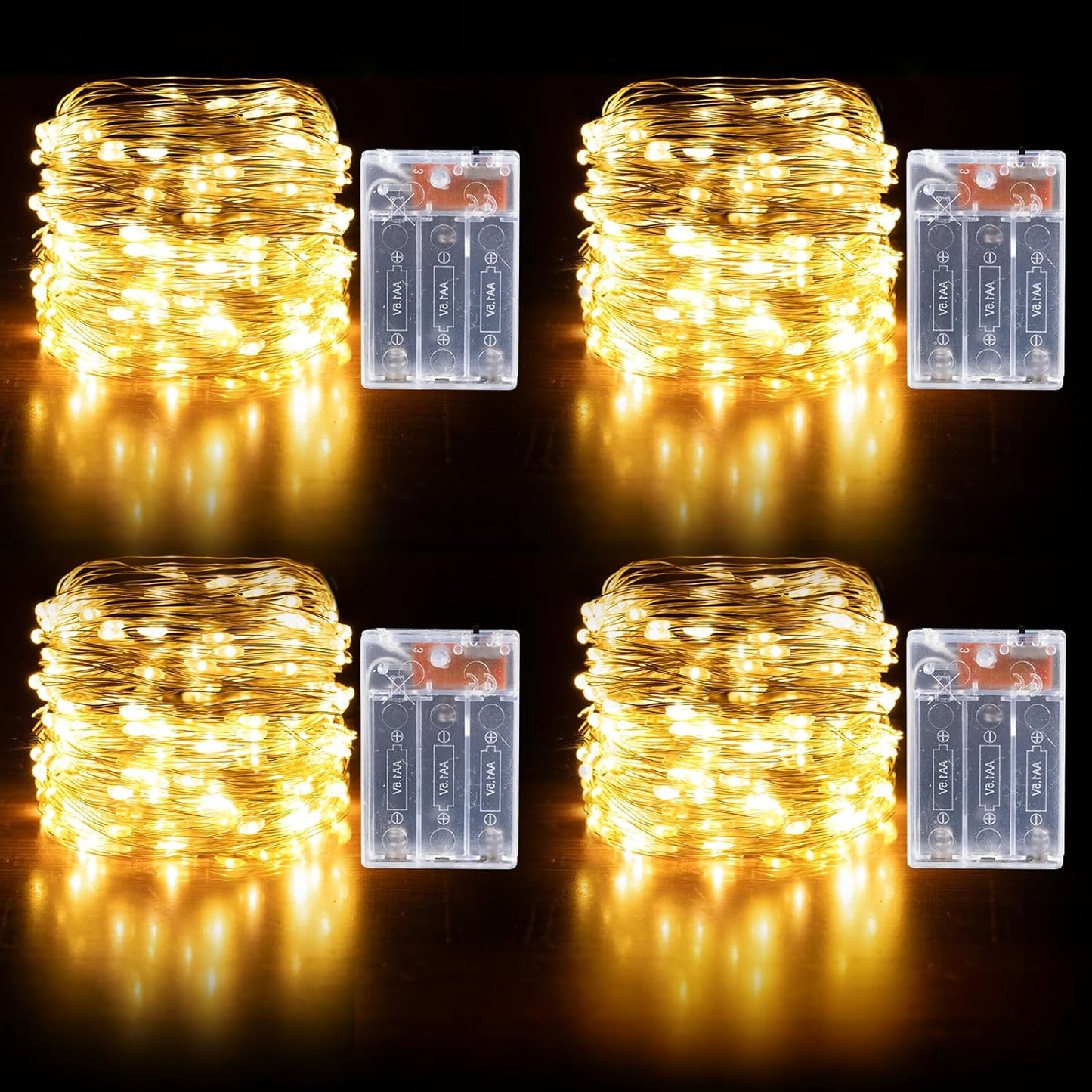 Fairy Lights Battery Operated String Lights 16.4ft 50LED Flashing and Constant Light Waterproof Silver Wire for Christmas DIY Party Bedroom Wedding (Warm White, 4 Pack)