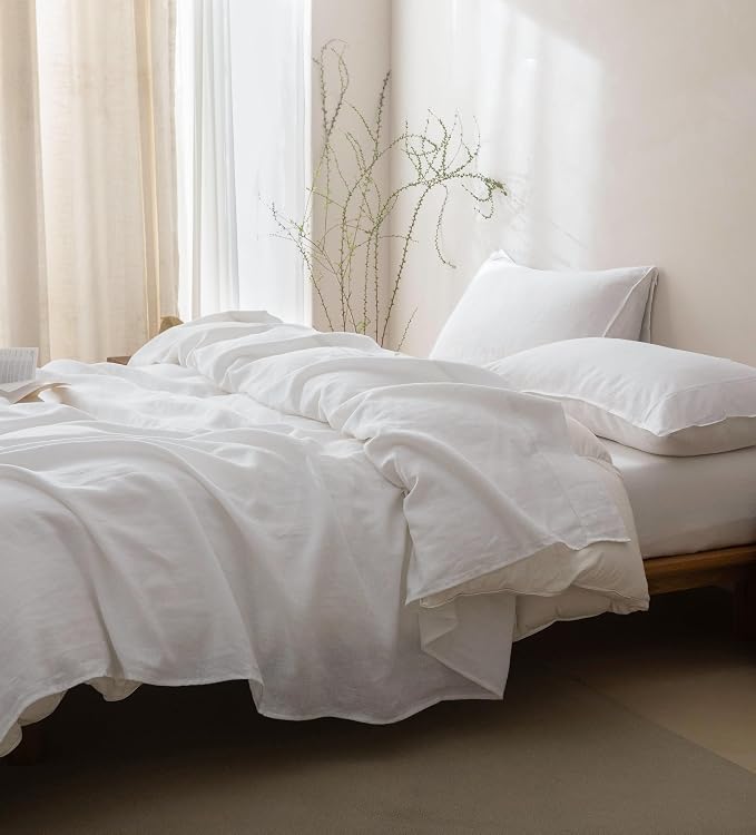 Talasily 100% French Linen Pillow Case King Size Set of 2,Oeko-TEX Certified Stone Washed Flax Pillow Shams with Envelope Closure - Breathable & Cooling for Hot Sleepers（White,20''x36''）
