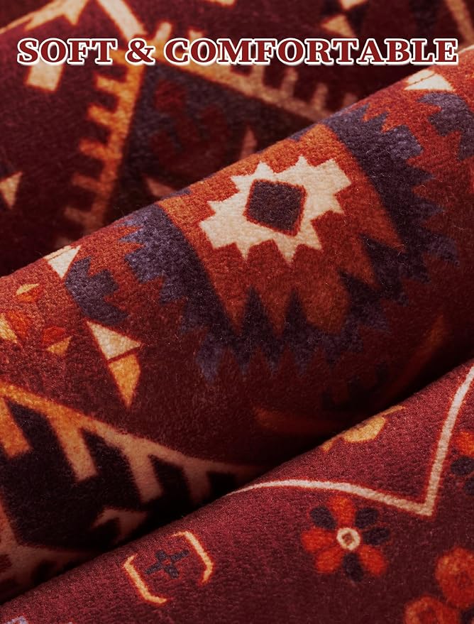 SERISSA Runner Rug for Hallways, 2'6"x14' Washable Non Slip Runner Rug, Extra Long Boho Rug Ultra Soft Vintage Rustic Red Gold Print Floor Carpet for Bedroom Hallway Entryway Bathroom Laundry Room