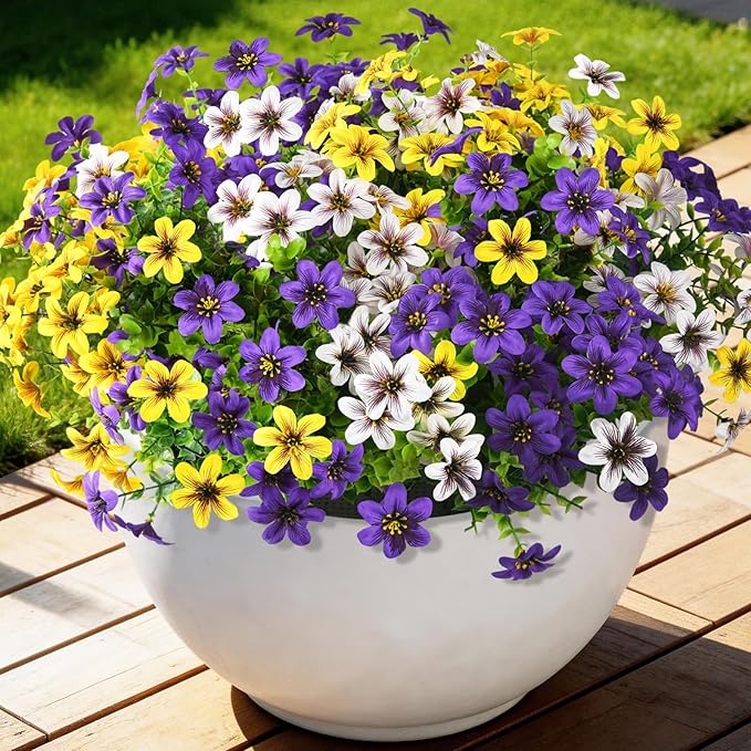 Homsunny Artificial Fake Flowers for Outdoor Spring Decoration, 12 Bundles Faux Plants Silk Daisy UV Resistant Realistic for Outside Porch Patio Balcony Planter Yard Garden Home Decor(Mixed 3)