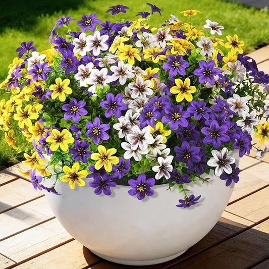 Homsunny Artificial Fake Flowers for Outdoor Spring Decoration, 12 Bundles Faux Plants Silk Daisy UV Resistant Realistic for Outside Porch Patio Balcony Planter Yard Garden Home Decor(Mixed 3)