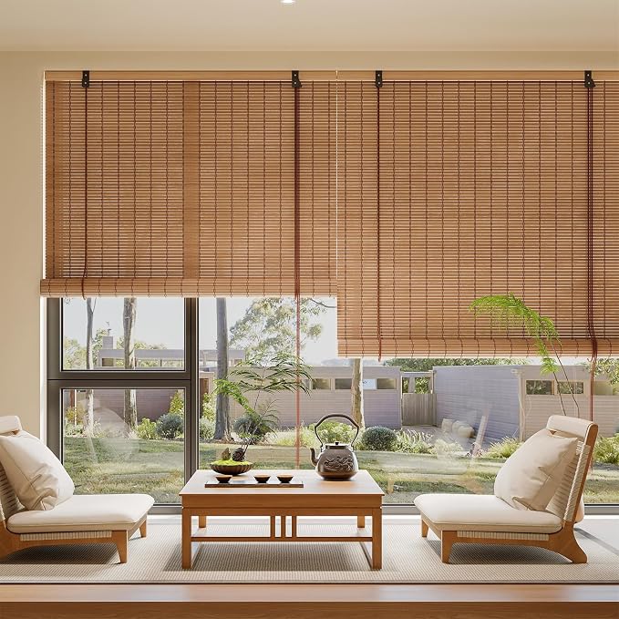 Yutianli Bamboo Blinds Roller Shades for Windows Bamboo Shades for Indoor and Outdoor Patio Style C 24" W x 75" H