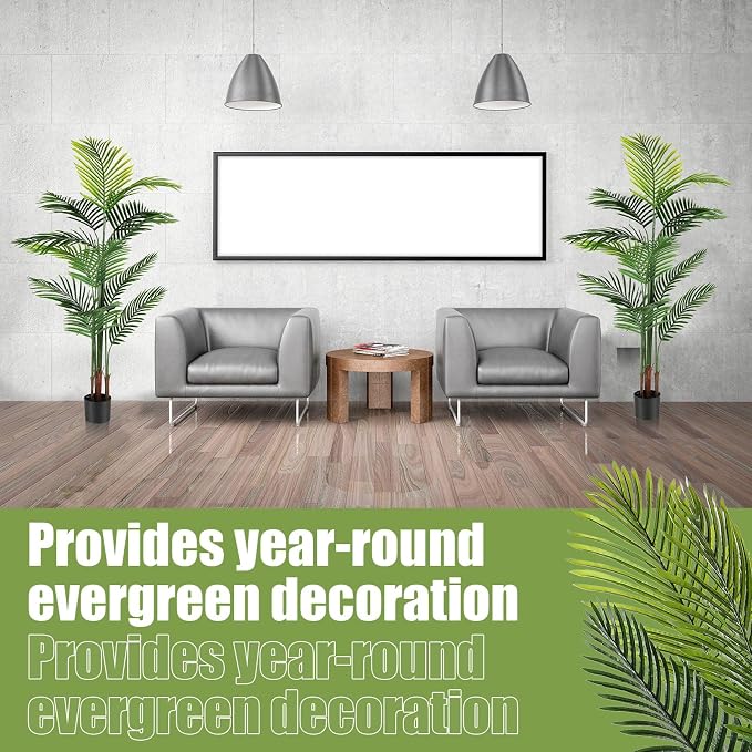 Jexine 4 Pack Artificial Palm Trees 4Ft 5Ft, Fake Plants Fake Trees Artificial Areca Palm Plants for Outdoor Indoor Faux Tree in Pot for Pool Home Office Housewarming Gift Modern Decoration