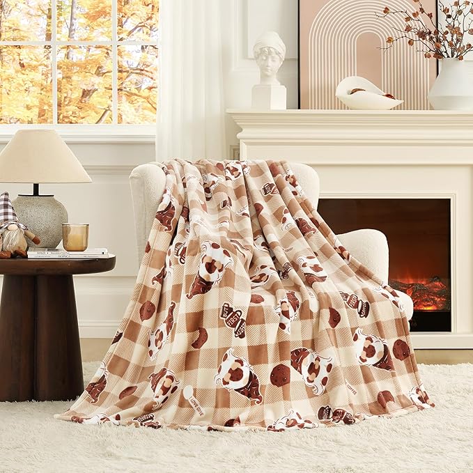 Cozy Bliss Gnome Coffee Throw Blanket - Warm MilkyPlush Throw Blankets,Ultra Soft Cozy Blankets for Couch,Sofa and Bed,Brown,60X80inches