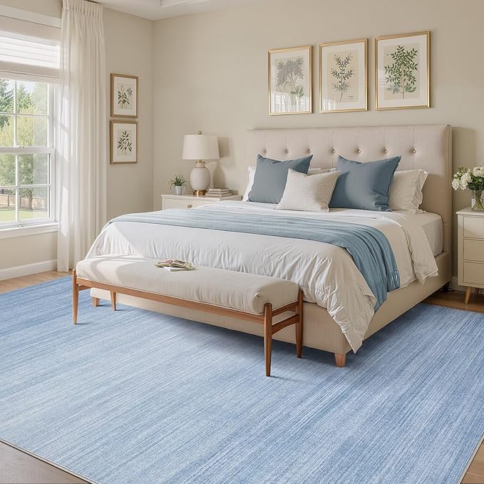 UERMEI 9x12 Washable Area Rug - Neutral Modern Abstract Living Room Rugs, Non-Slip Soft Large Indoor Floor Carpet for Bedroom Home Office & Under Dining Table Decor, Blue