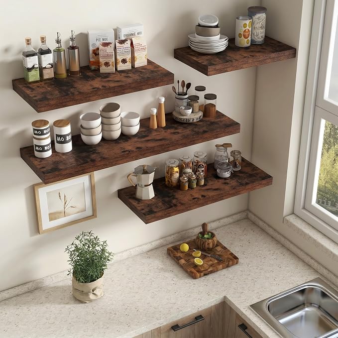 Vivelove 12" Deep Floating Shelves for Wall 30" Long, Wall Shelves for Living Room Bedroom Bathroom Kitchen Laundry Room, Farmhouse Rustic Shelves for Home Decor, 30" X 12" X 2" Set Of 2, Rustic Brown