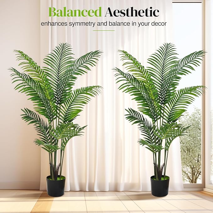 Suntee 5ft Artificial Palm Tree, 2 Pack Artificial Plants Indoor for Office Living Room, Tall Fake Trees Tropical Areca Floor Plant, Large Fake Plants Porch Garden Patio Decor