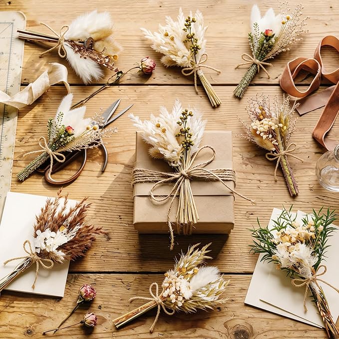 12/24PCS Handmade Dried Flower Bouquet with Stems Natural Dried Wildflowers 7.5 Inch Mini Dry Flowers for Vase Farmhouse Decor, Wedding Styling, Photography Props, Gift DIY(24pcs, Rustic)