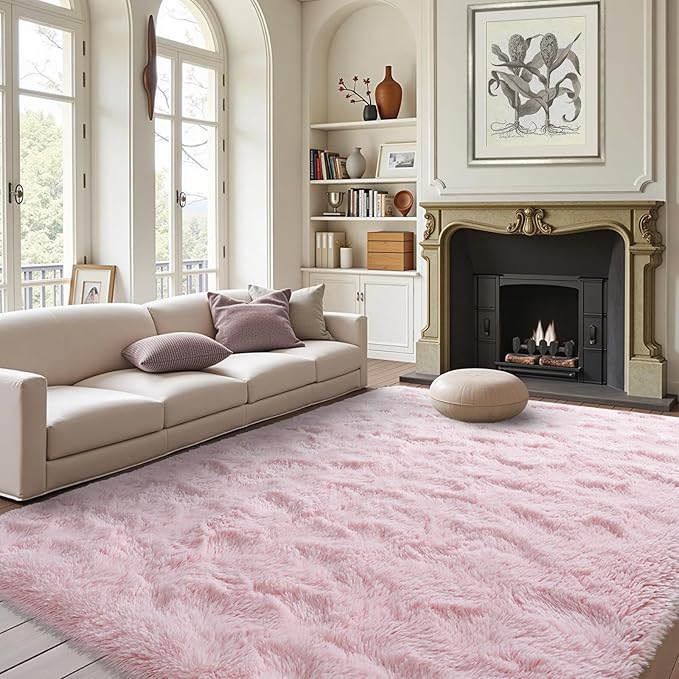 FinRèc Pink Rugs for Bedroom Living Room, 4x6 Feet Fluffy Shag Area Rug, Non-Slip Fuzzy Furry Rug for Kids Room Girl Dorm Room Home Decor, Indoor Shaggy Floor Carpet