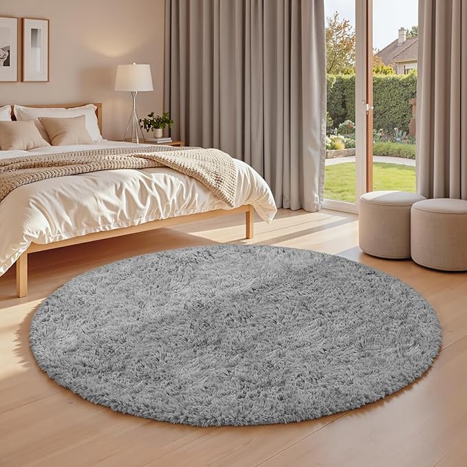 Light Gray ack Round Fluffy Rug 5ft Plush Fuzzy Shaggy Carpet,Soft Rugs for Living Room for Nursery,Preppy Dorm,Classroom,Playroom,Teen,Baby Home Decor (Light Gray 5"x5")