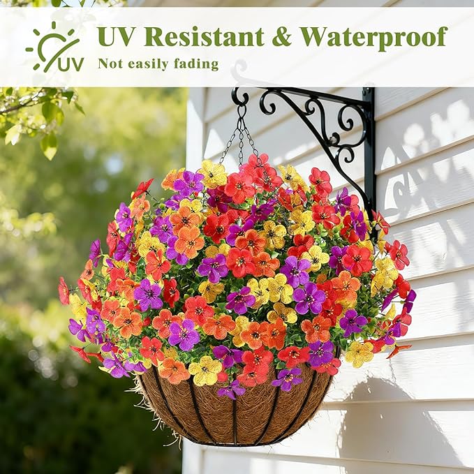 Alupssuc 20 Bundles Artificial Flowers for Outdoor Indoor Decoration, UV Resistant No Fade Fake Plants Eucalyptus, Colorful Faux Spring Flowers for Outside Yard Porch Patio Garden Home Window Box
