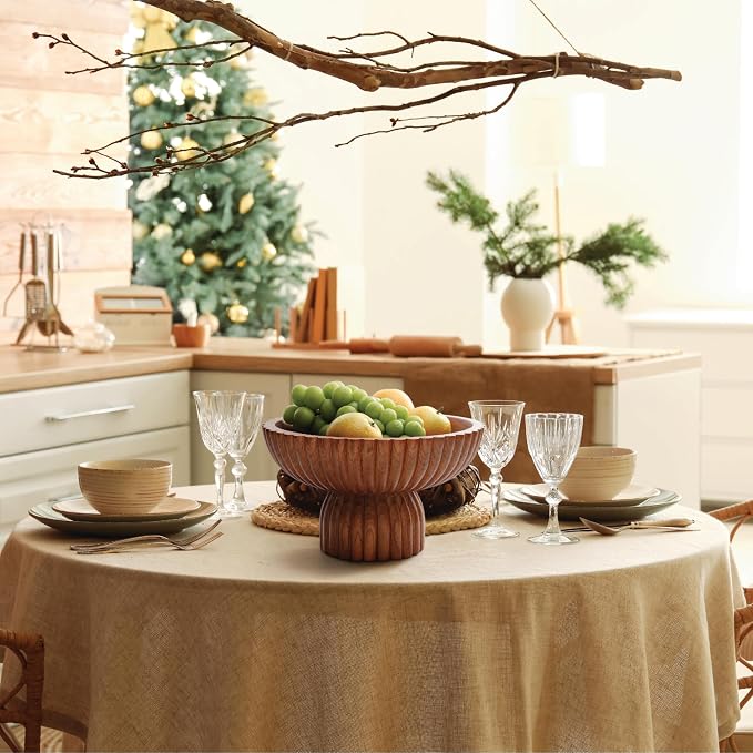 ChagoArt Wooden Fruit Bowl for Kitchen Counter- Large Decorative Bowl for Home Decor Entry Table-Ruffle Fluted Bowl-Scallopedl-Organic Modern Home Decor-Pedestal Footed (Wood Brown)