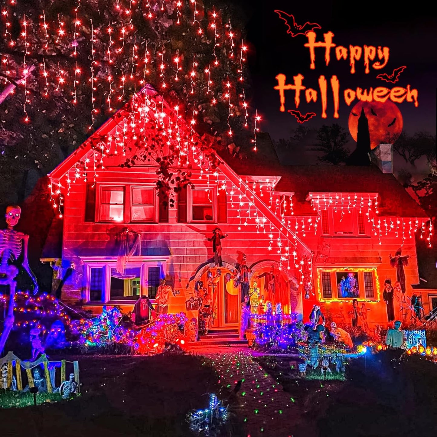 Icicle Lights for Outside, 66ft 640 LED Icicle Christmas Lights Outdoor with 120 Drops 8 Modes, Waterproof Red Christmas Light for House Plug in for Indoor Party Holiday Halloween Decorations