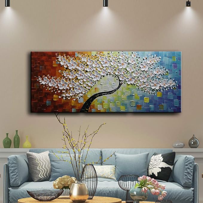 YaSheng Art - Large Canvas Wall Art ,Hand Painted 3D Texture Wall Art ,Colorful Floral Oil Painting, Modern Abstract Artworks Paintings , Wall Art for living room Bedroom Office Wall Deco Home, Framed Wall Art Pictures 60 by 24 inch