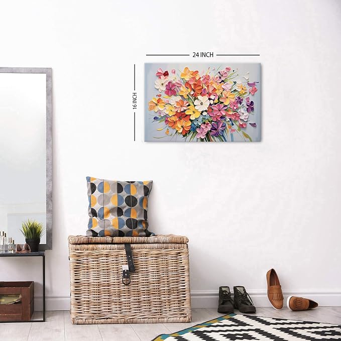Abstract Floral Wall Art Bathroom Wall Decor Colorful Pink Orange Flower Prints Daisy Wildflower Painting Bedroom Watercolor Natural Botanical Poster Artwork for Living Room Home Decorations 16x24"