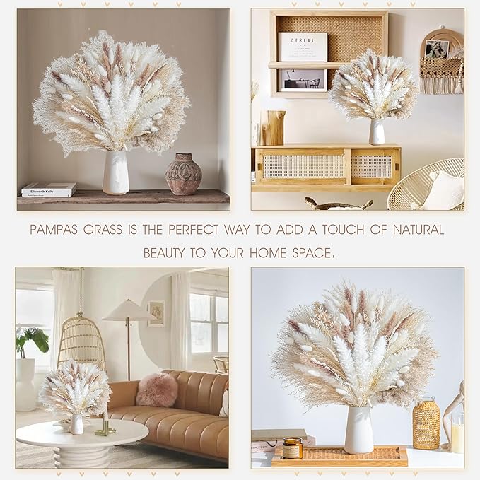 650PCS Natural Dried Pampas Grass Boho Home Decor Bouquet Phragmites Dried Flowers Bouquet for Wedding Floral Arrangements Home Decorations (650PCS)