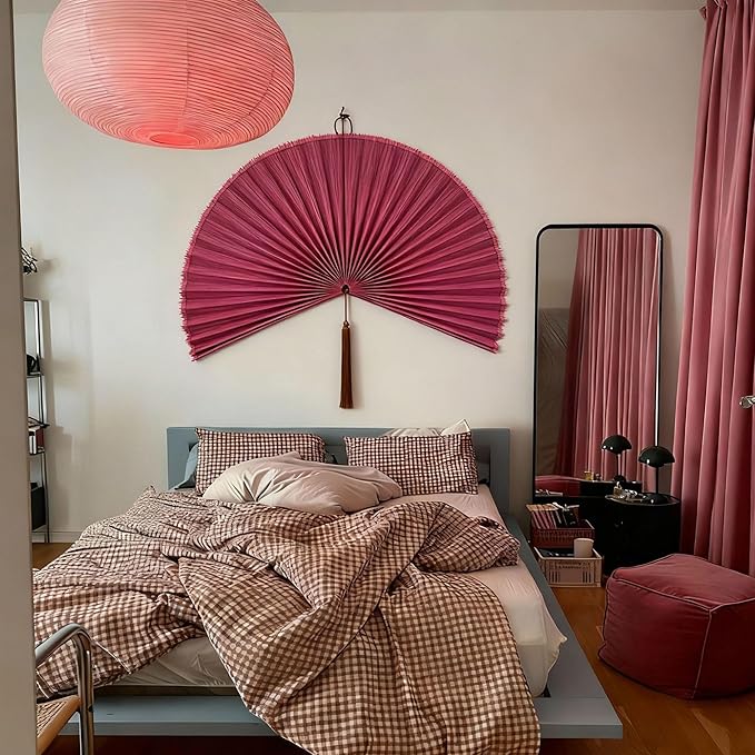 ChumDecor Fan Wall Decor,Large Bamboo Fan Wall Art For Boho Hanging Headboard,Decorative Folding Fan For Over Bed Decorations, (Pink, 40inch)