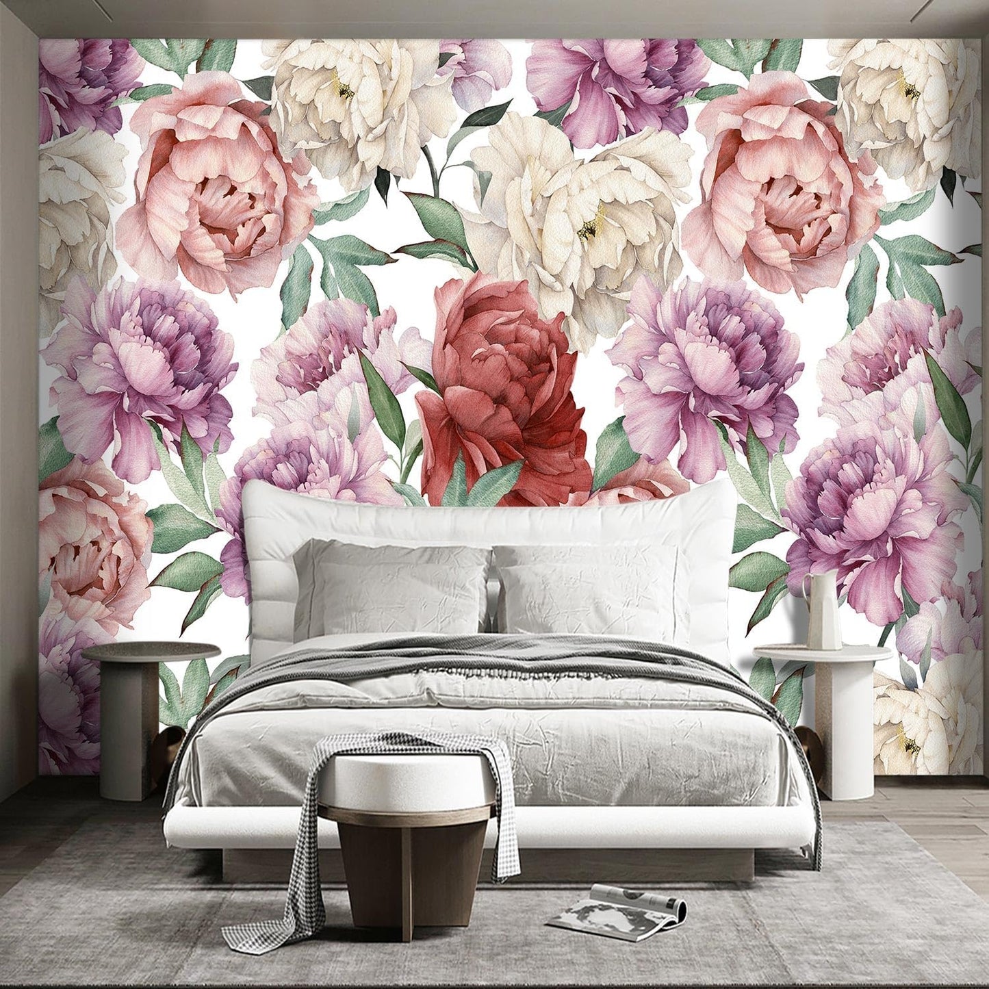 Pink Peony Flowers Mural Bedroom Peony Floral Wallpaper Room Decor Living Room tv Background Large Wall Mural - 160"x108" (Not Peel and Stick)