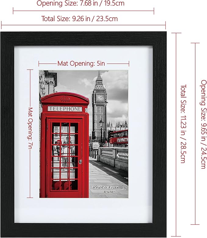 PEALSN 8x10 Picture Frame Set of 6, Display Picture 5x7 with Mat or 8x10 Without Mat, Black Woodgrain