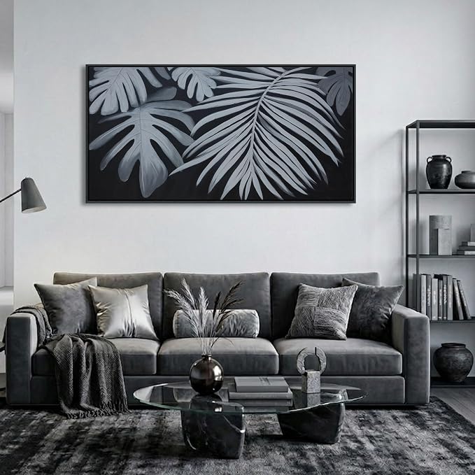 Large Black and White Botanical Wall Art - Modern Abstract Canvas Plant Pictures for Living Room, Framed Minimalist Artwork, Neutral Nature Wall Paintings for Bedroom Decor 20×40In