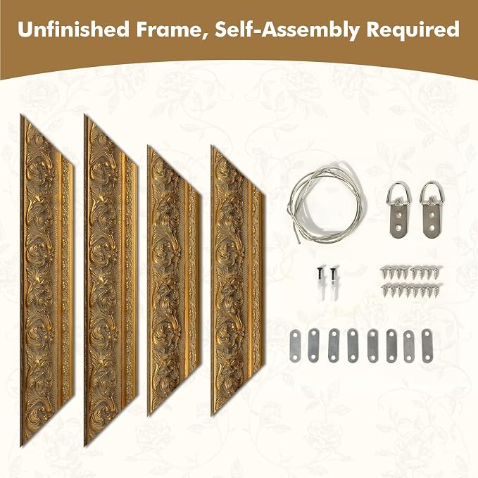 Retro Ornate Frame for 24x30 Canvas Prints, DIY 3.7" Wooden Art Frame for Italian Renaissance Paintings, Gallery Wall Art for Home Office Museum Library Book Shop Decor, No Glass & Back (Gold)