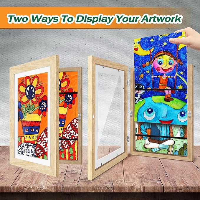 4 Pack Kids Artwork Frames Changeable 8.5 x 11 Inch Children Art Projects Kids Art Frames Front Opening Picture Display Frame, Wood