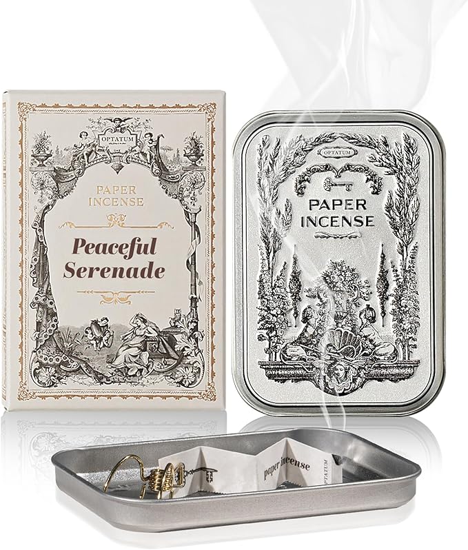 Paper Incense - 48pcs with Vintage Tin Case, Burning Papers Infused with Natural Essential Oils, Quick Usage & Long-Lasting Fragrance, Eliminating Bathroom, Kitchen, Pet Odors - Peaceful Serenade