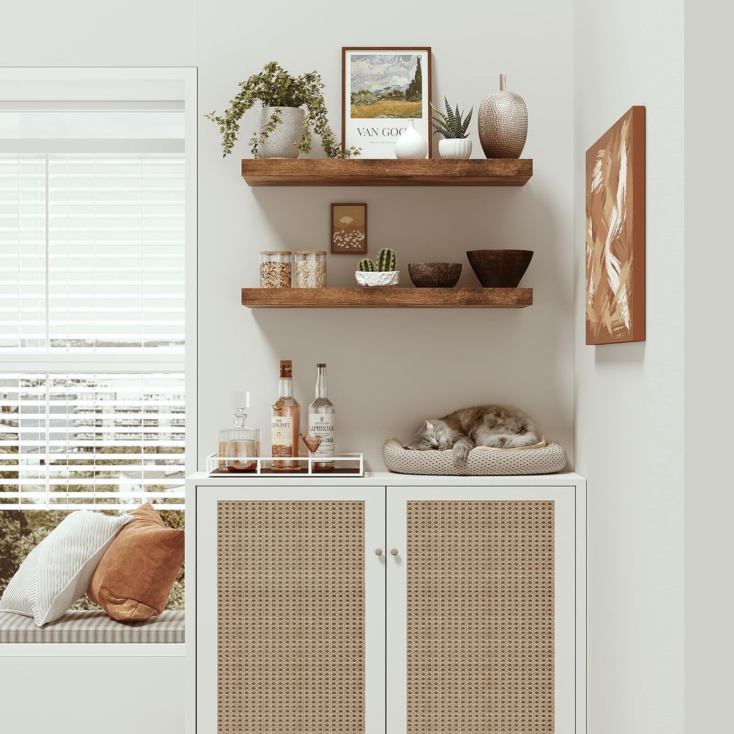 Floating Shelves for Wall 24 inchs Long, 9.1” Deep x 1.5” Thick Wall Shelves for Bedroom, Living Room, Bathroom，Kitchen, Office, Rustic Farmhouse Shelf Decor with Invisible Bracket, Set of 2