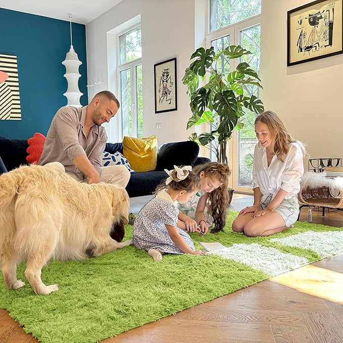 OLANLY 2x8 Machine Washable Runner Rugs for Hallway, Soft Fluffy Shaggy Bedside Rugs for Bedroom, Living Room, Indoor Floor Carpet for Kids Girls Boy, Nursery Rooms, Home Decor Aesthetic, Grass Green