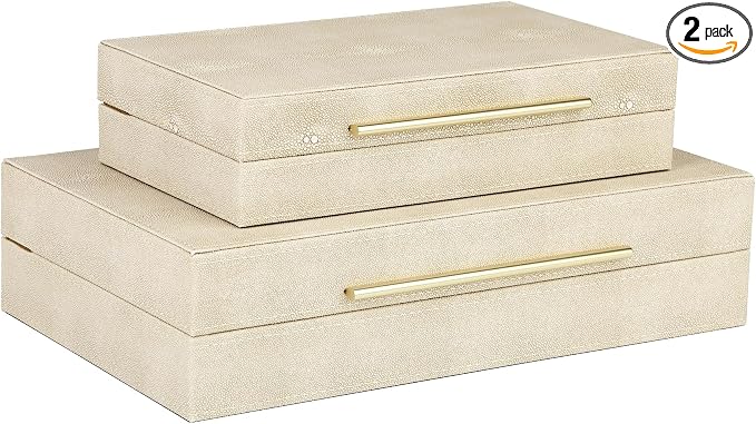 HofferRuffer Faux Leather Decorative Boxes Set of 2, Large Nesting Keepsake Box Accessory Organizer Jewelry Organizer with Hinged Lid, Stacking Storage Box Container for Home or Office (Light Grey)