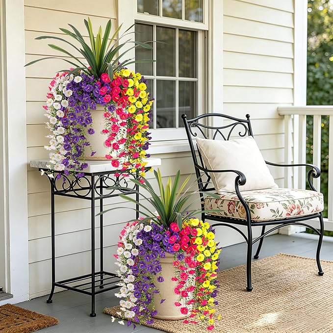 8 Bundles Fake Artificial Morning Glory Flowers for Outdoors, 1 Bundle Faux Greenery Plants UV Resistant Weatherproof for Indoor Outdoor Garden Patio Window Box Home Decor