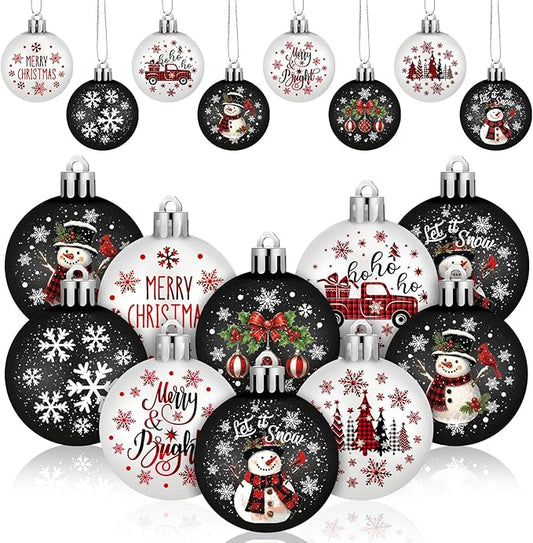 HyDren 40 Pcs Mini Christmas Tree Ornaments Black White Snowman Christmas Decoration 1.2 Inch Mini Hanging Xmas Ball Ornaments for Xmas Holiday Wedding Decorations