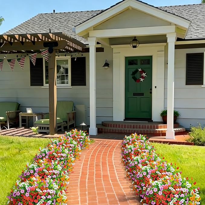 Hrobek Fake Artificial Flowers for Outdoors Faux Plants Outside Indoor,UV Resistant Realistic Silk Daisy for Home Patio Garden Back Yard Front Porch Decor Spring Summer(12 Bunches,4 Multi Colors)