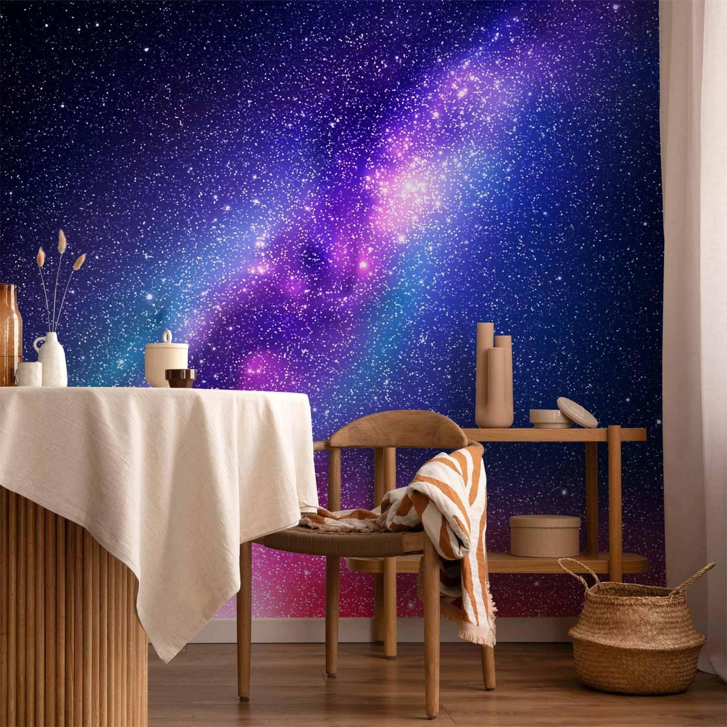 artgeist Wall Mural Galaxy 77x55 in - Peel and Stick Self-Adhesive Wallpaper Removable Large Sticker Foil Wall Decor Print Picture Image Abstract Space Sky Star Cloud Violet f-C-0487-a-a