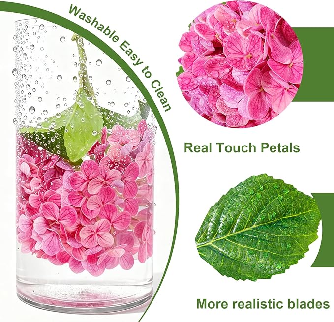 4 Pcs Artificial Hydrangea Silk Flowers with Stems, 19.7" Rose Pink Faux Hydrangeas Bouquet, 240 Petals, UV Resistant & Waterproof Fake Flower for Outdoor Wedding Home Decor