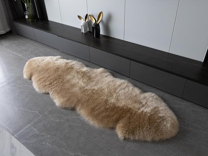 Sheepskin Rug, Fluffy Shaggy Area Rug, Super Soft 24‘ x 72’ Sheepskin Hair Rug, Plush Rug, Decorative Rugs for Bedroom, Children's Room, Living Room (Khaki Camel, 24" x 72")
