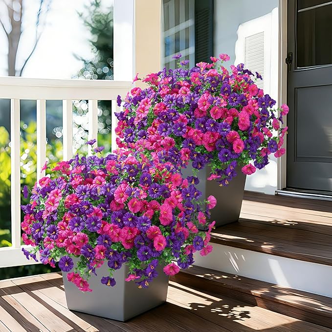 Ivydale 24 Bundles Artificial Flowers for Outdoors Spring Summer Porch Decor, Faux Petunias Plants Outdoor Fake Realistic UV Resistant Silk Flowers for Outside Planters Patio Window Garden Yard Home