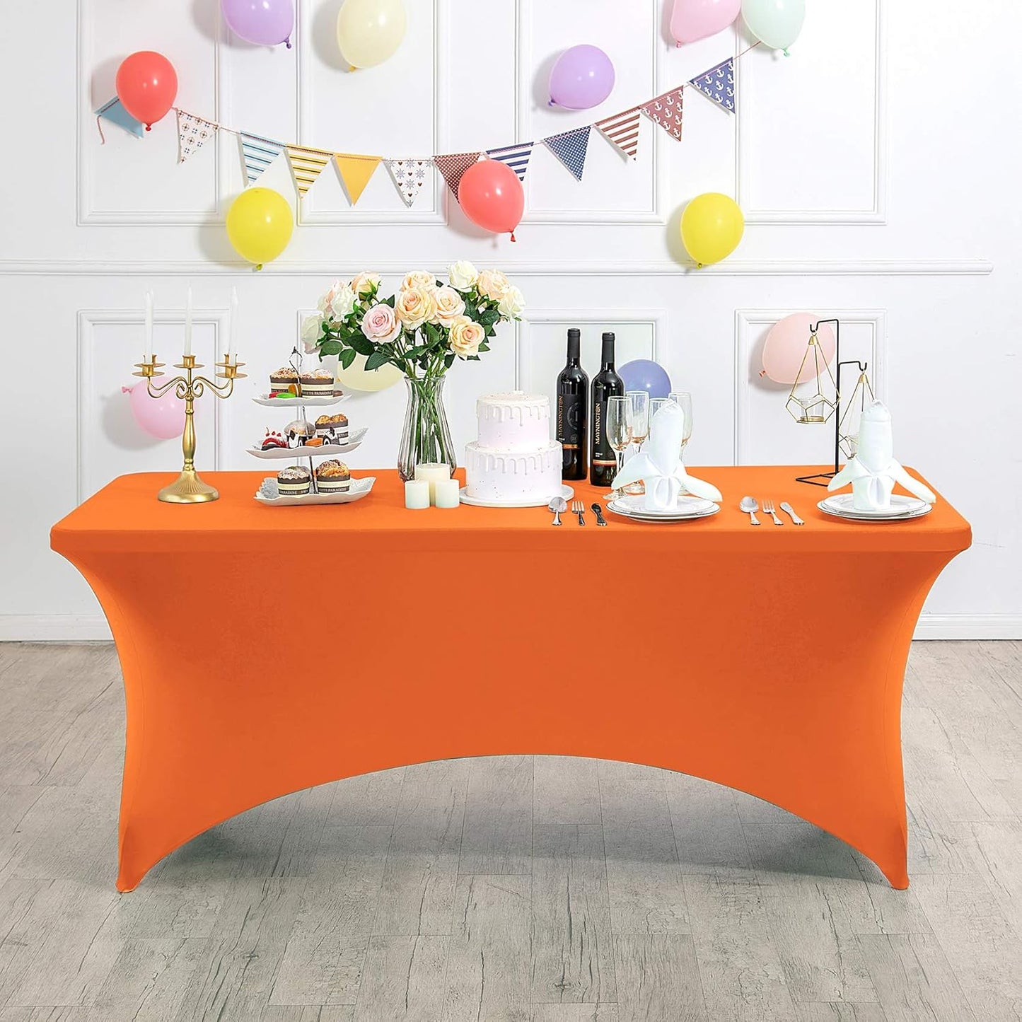 Spandex Table Cover for 6Ft or 4fT or 8ft Table Universal Fitted Stretch Tablecloth for Party, Banquet, Wedding and Events-Orange