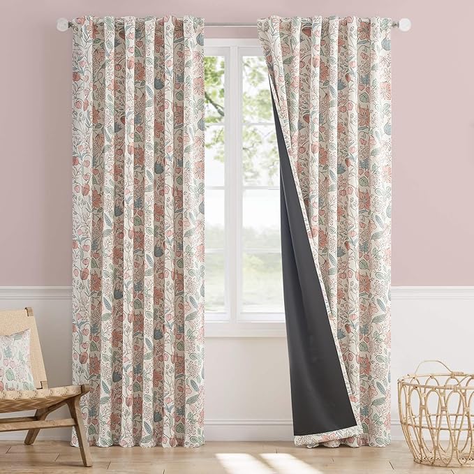 Vangao Pink Nursery Curtains for Girls Room Floral Blackout Curtains 84 Inch Length Farmhouse Drapes for Bedroom Room Darkening Flower Patterned Window Treatment for Kids Set of 2