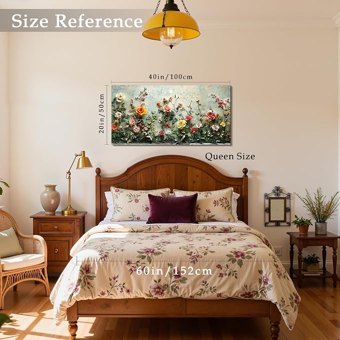 imjiayu Floral Wall Art, Large Wall Decor, Rose Wall Art, Vintage Flower Field Painting, Wildflower Landscape Canvas Prints, Nature Pictures for Living Room Bedroom Kitchen Home Decorations 20"x40"