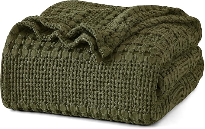 PHF 100% Cotton Waffle Blanket King Size for Bed, Lightweight Breathable and Soft for Summer, Luxury Aesthetic Waffle Weave Blanket for Home Decor & Gifts for Women, 108"x90", Capulet Olive
