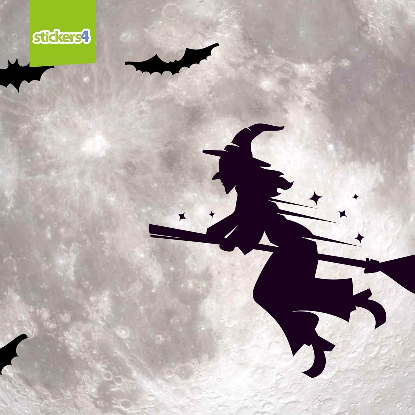 Halloween Window Clings for Glass Windows - 16" x 16" Moon Window Decal - Witch Clings Silhouette - Halloween Decorations