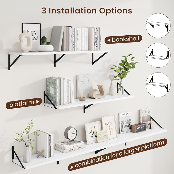Axeman Deep Floating Shelves | 40 Inch White Wall Shelves Set of 2 | 10 Inch Deep Rustic Wood Shelves for Wall | 40'' W x 10''D White Shelves for Living Room Bathroom Kitchen
