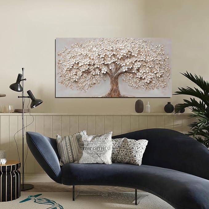 Canvas Wall Art Decor Prints Modern Botanical Wall Art Pictures for Living Room Canvas Art Wall Decor Tree of Life Wall Art Decor White Flower Wall Art Prints Artwork for Walls Bedroom Office Decor 20" X 40"