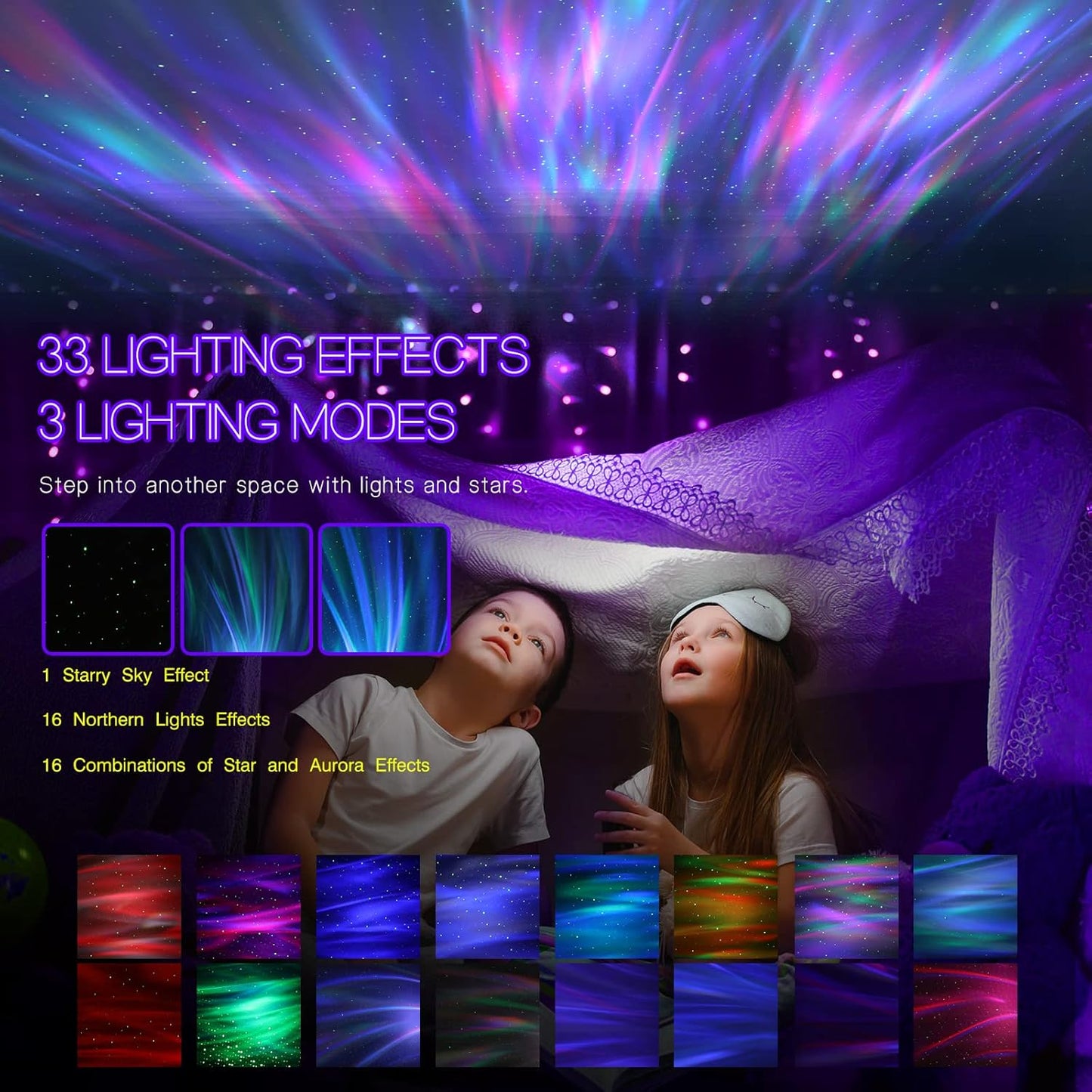 Northern Galaxy Light Aurora Projector with 33 Light Effects, Night Lights LED Star Projector for Bedroom Nebula Lamp, Remote Control, White Noises, Bluetooth Speaker for Parties(White)