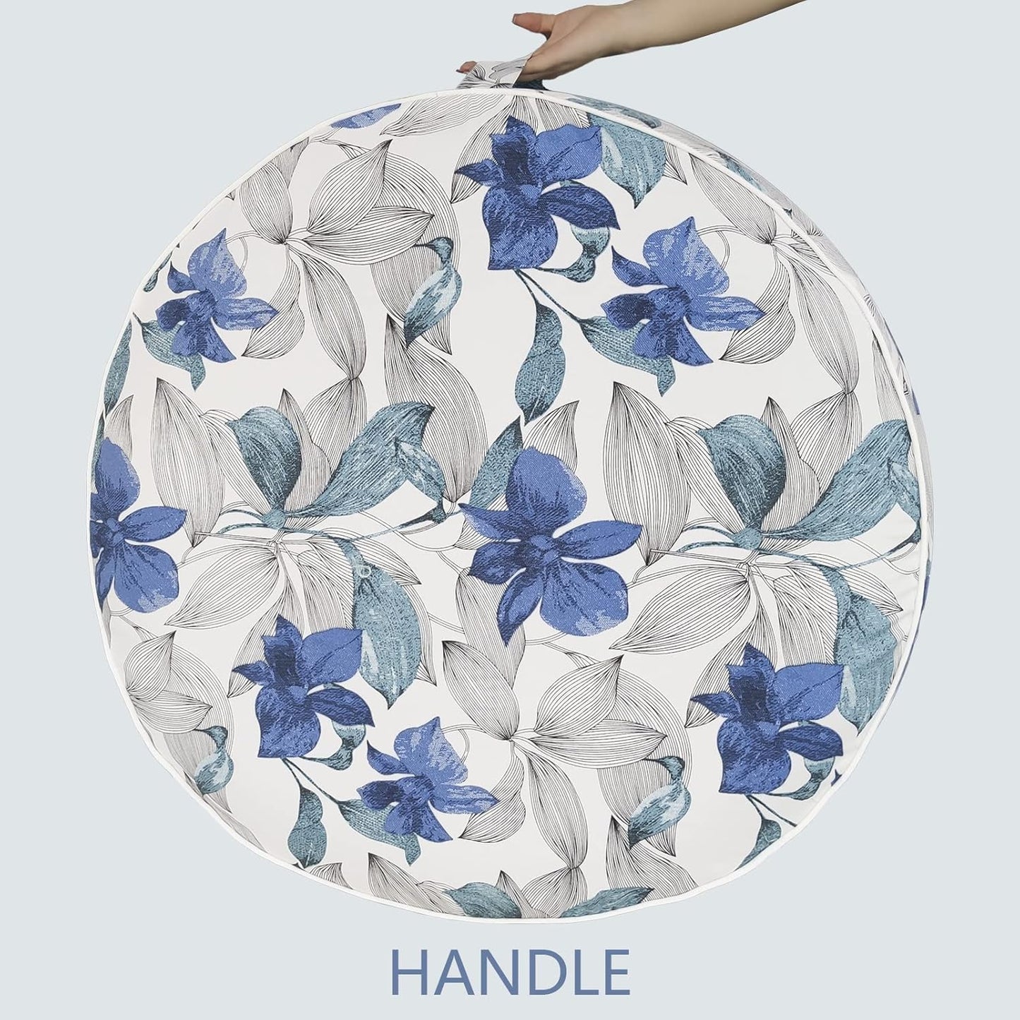 LVTXIII Outdoor/Indoor Inflatable Ottoman, All Weather Round Footrest Stool with Handle D31”x H14”, Portable Pouf for Patio Garden Camping or Home Decoration, Clemens Noir Blue