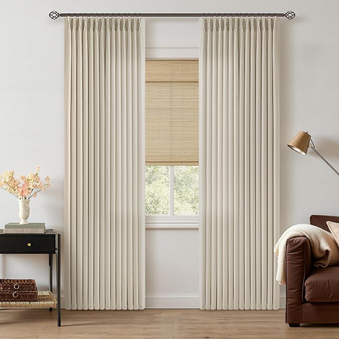 Oatmeal Linen Curtains 80 Inch Length 2 Panels Set for Living Room Dining Pinch Pleated Back Tab Thick Flax Beige Drape Neutral Rustic Burlap Semi Sheer 80 Inch Curtain for Bedroom Window Door