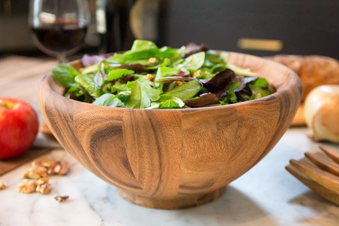 Ironwood Gourmet Acacia Wood Salad Bowl, Large 12" x 5" Salinas Fruit and Salad Bowl