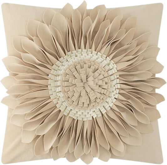 OiseauVoler 3D Sunflower Throw Pillow Cover Decorative Handmade Pillowcase Cushion Cover Case for Home Sofa Bed Living Room Decor 18x18 Inch Tan